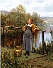 Stream Canvas Paintings - Young Girl by a Stream